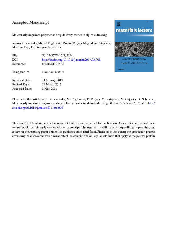 (PDF) Molecularly imprinted polymer as drug delivery carrier in ...