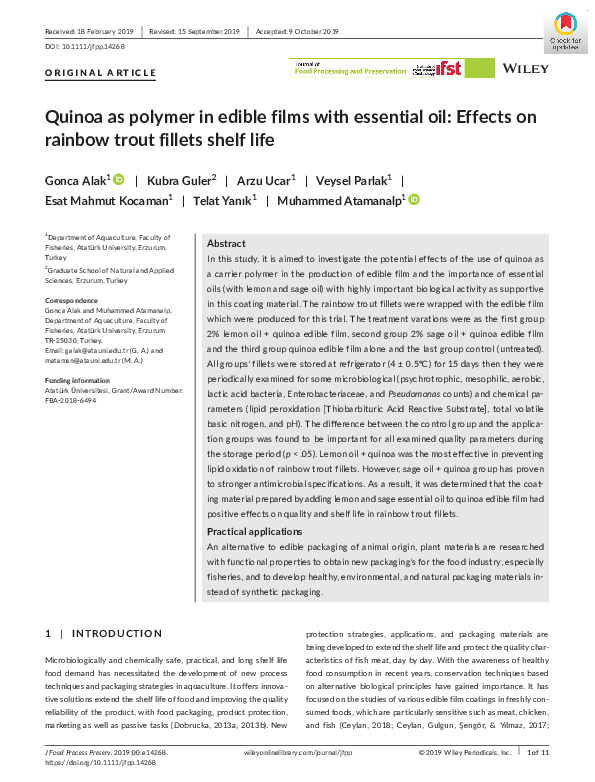 (PDF) Quinoa as polymer in edible films with essential oil Effects on