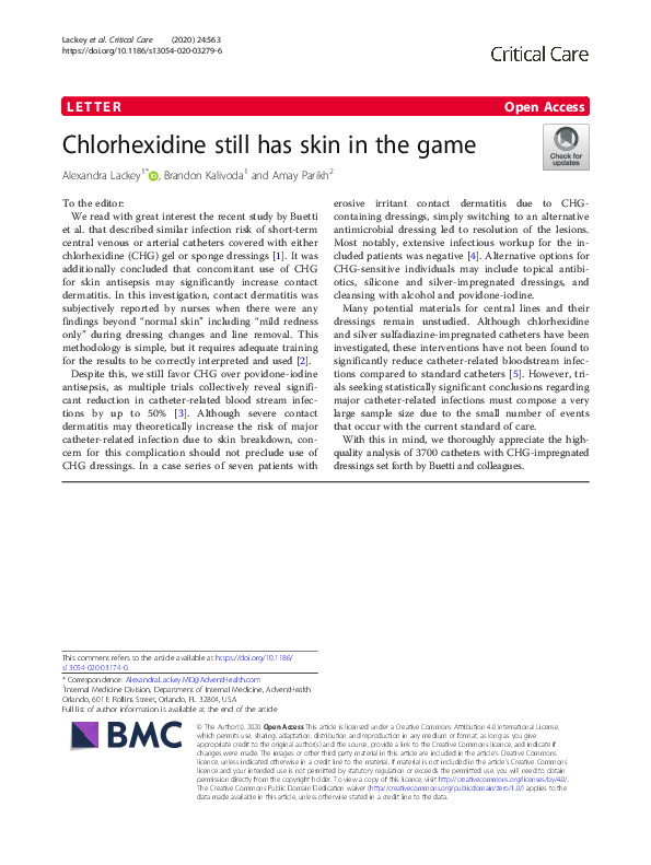 (PDF) Chlorhexidine still has skin in the game