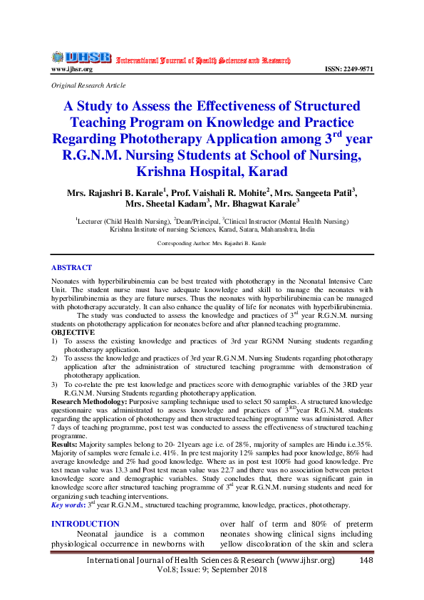 (PDF) A Study to Assess the Effectiveness of Structured Teaching ...
