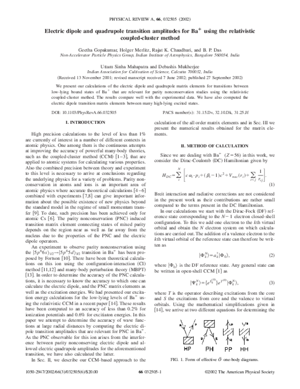(PDF) Electric dipole and quadrupole transition amplitudes forBa+using ...