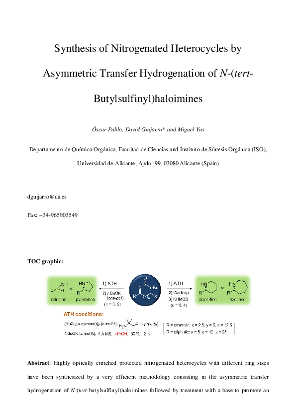 (PDF) Synthesis of Nitrogenated Heterocycles by Asymmetric Transfer ...