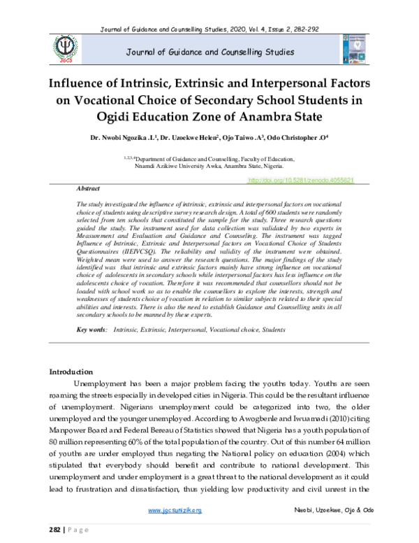 (PDF) Influence of Intrinsic, Extrinsic and Interpersonal Factors on ...