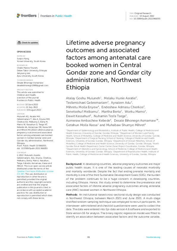 (PDF) Lifetime adverse pregnancy outcomes and associated factors among ...