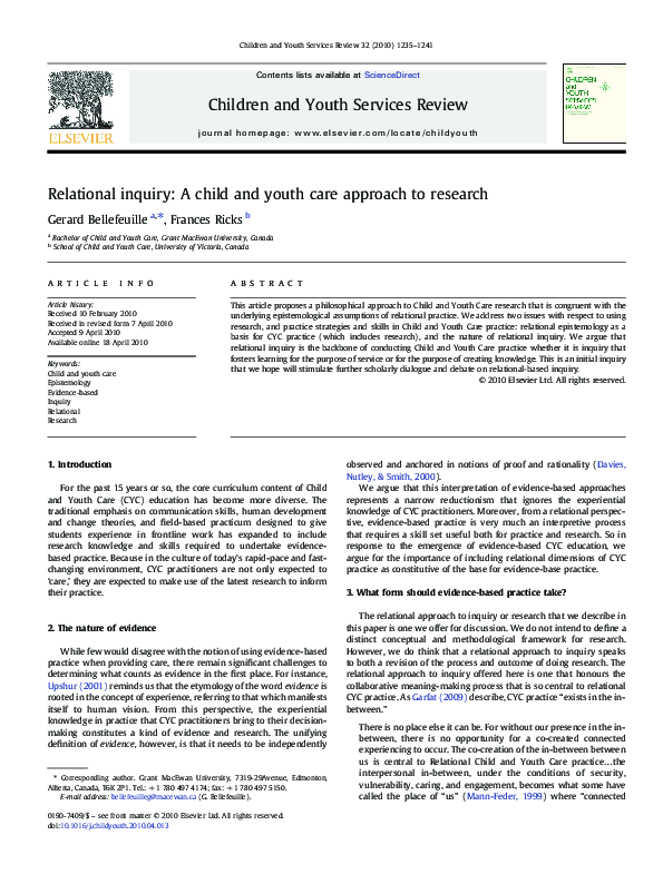 (PDF) Relational inquiry: A child and youth care approach to research