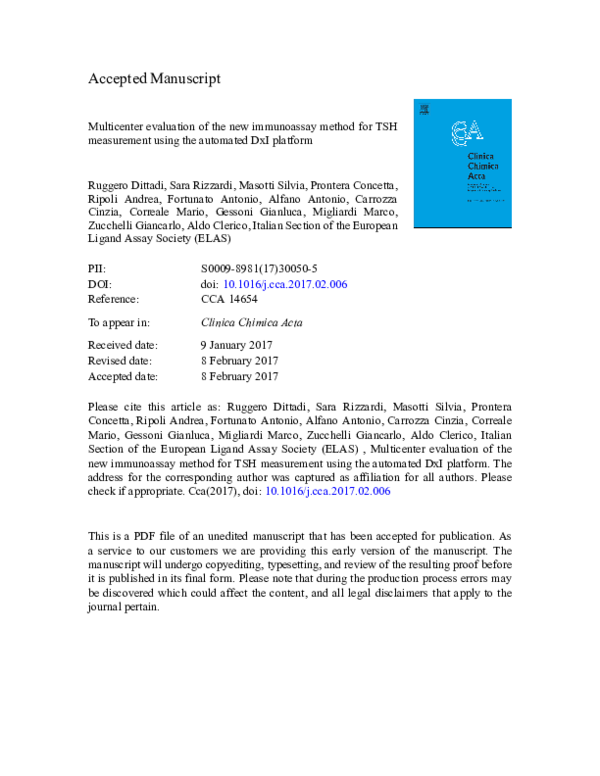 (PDF) Multicenter evaluation of the new immunoassay method for TSH ...