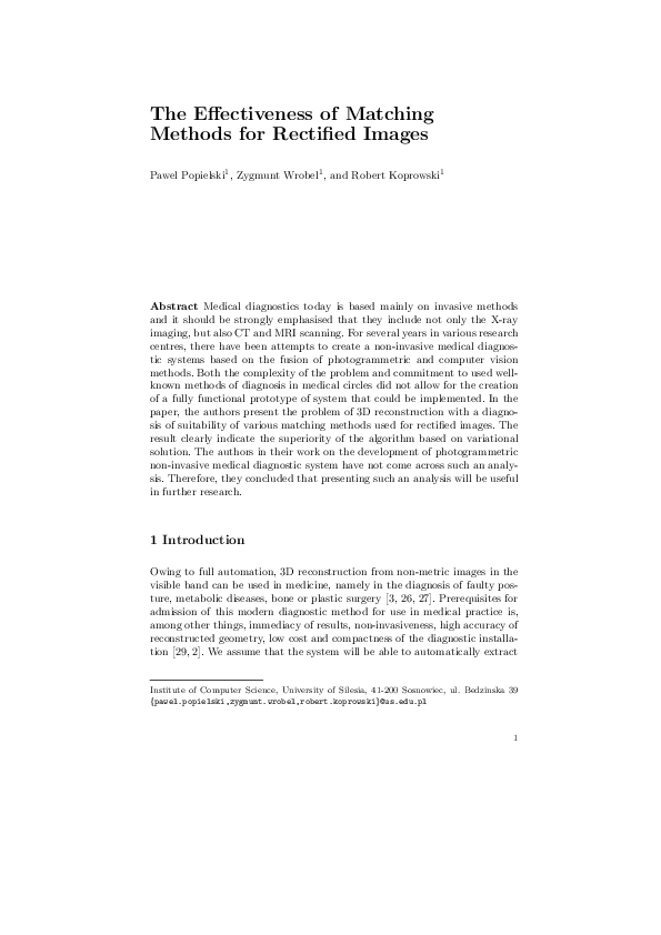 (PDF) The Effectiveness of Matching Methods for Rectified Images