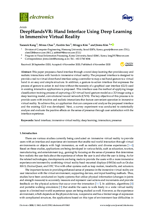 (PDF) DeepHandsVR: Hand Interface Using Deep Learning in Immersive ...
