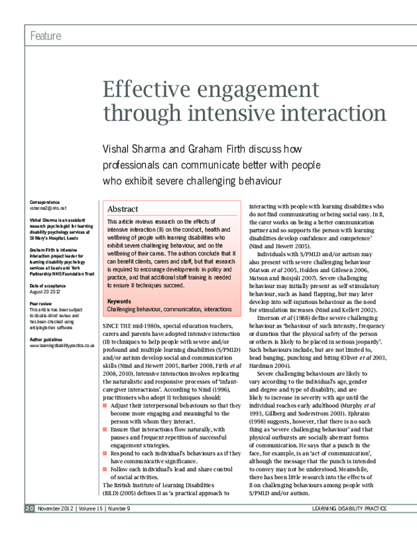 (PDF) Effective engagement through intensive interaction