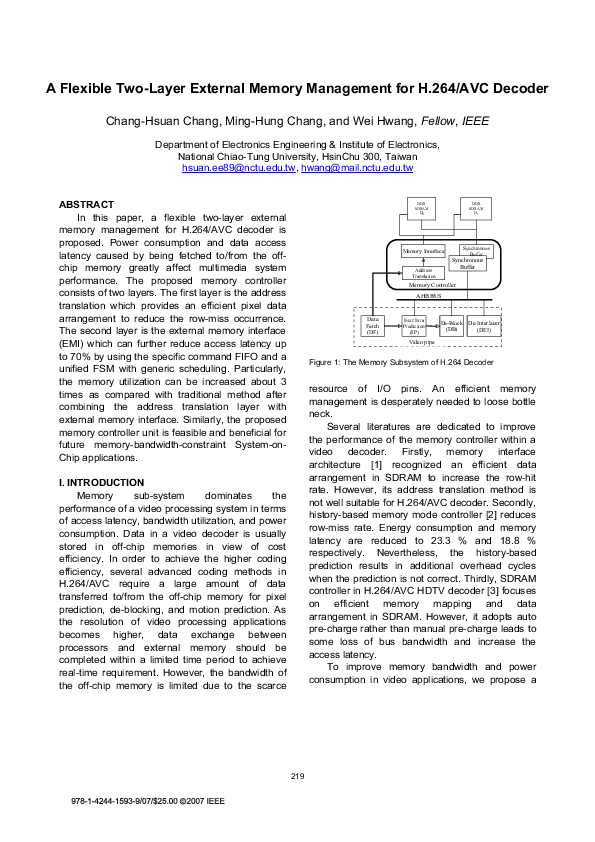 (PDF) A flexible two-layer external memory management for H.264/AVC decoder