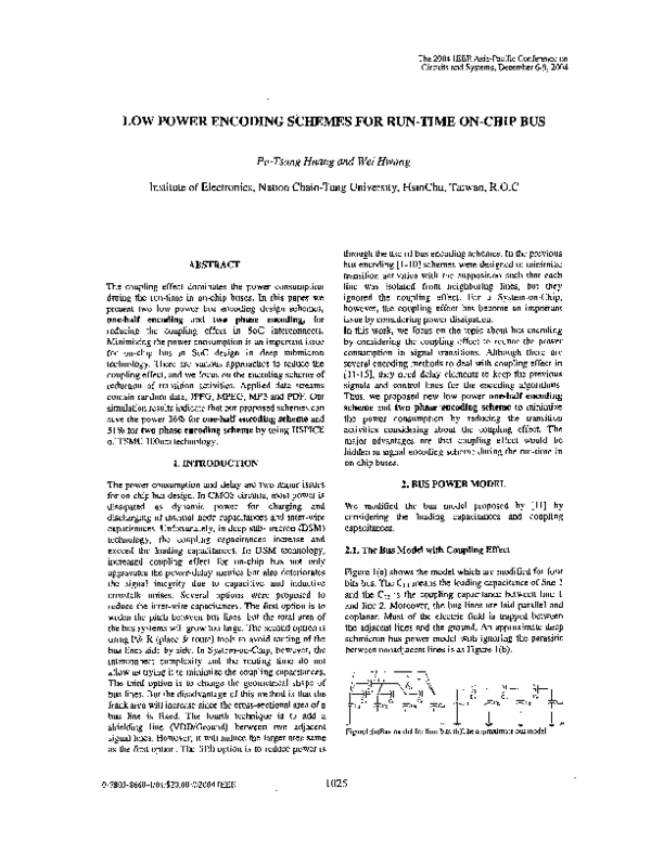 (PDF) Low power encoding schemes for run-time on-chip bus | Wei Hwang ...