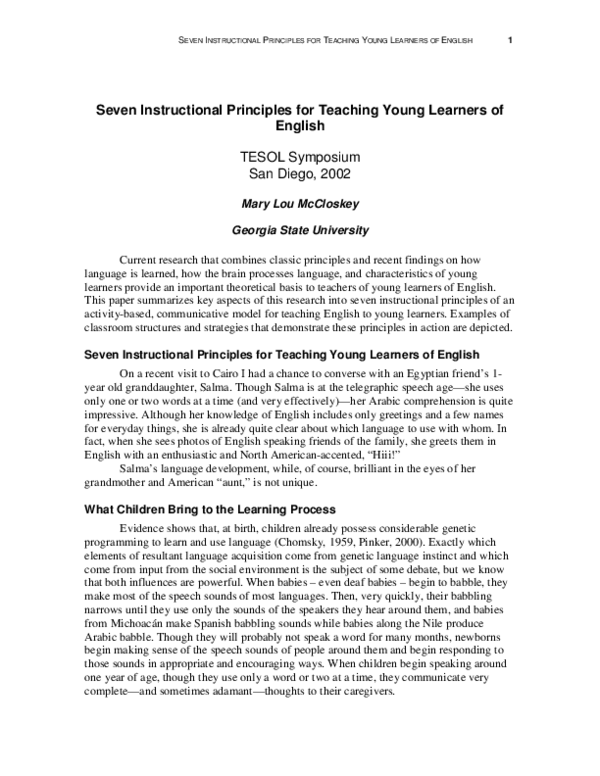 (PDF) Seven Instructional Principles for Teaching Young Learners of English