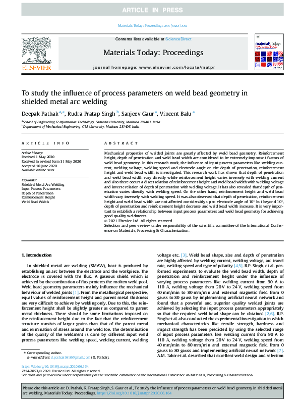 (PDF) To study the influence of process parameters on weld bead ...