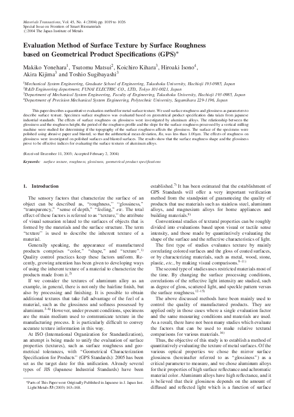 (PDF) Evaluation Method of Surface Texture by Surface Roughness based ...