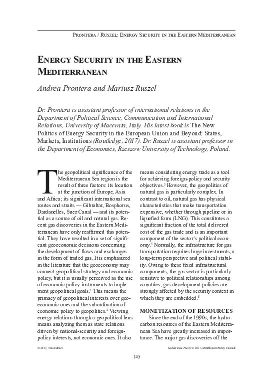 (PDF) Energy Security in the Eastern Mediterranean
