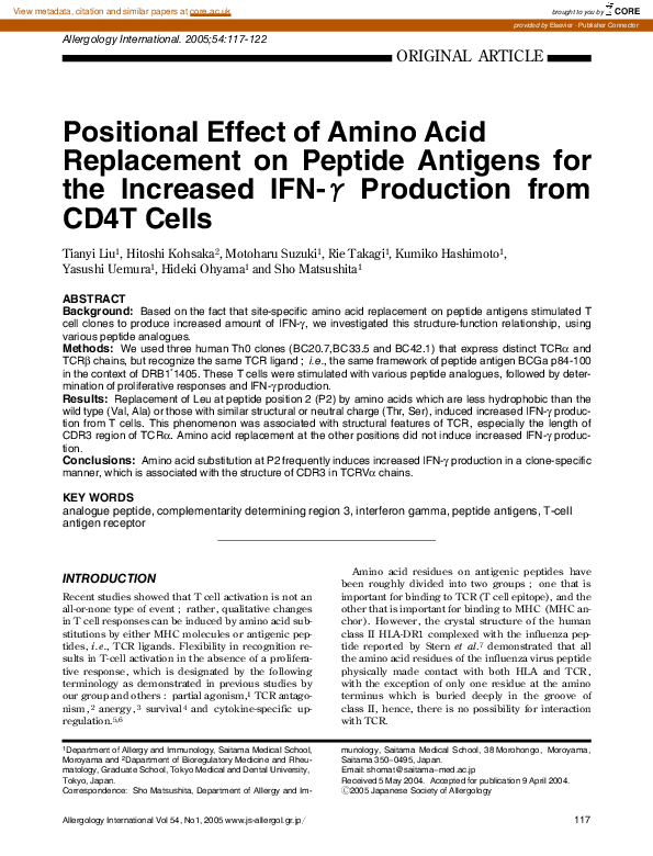 (PDF) Positional Effect of Amino Acid Replacement on Peptide Antigens ...
