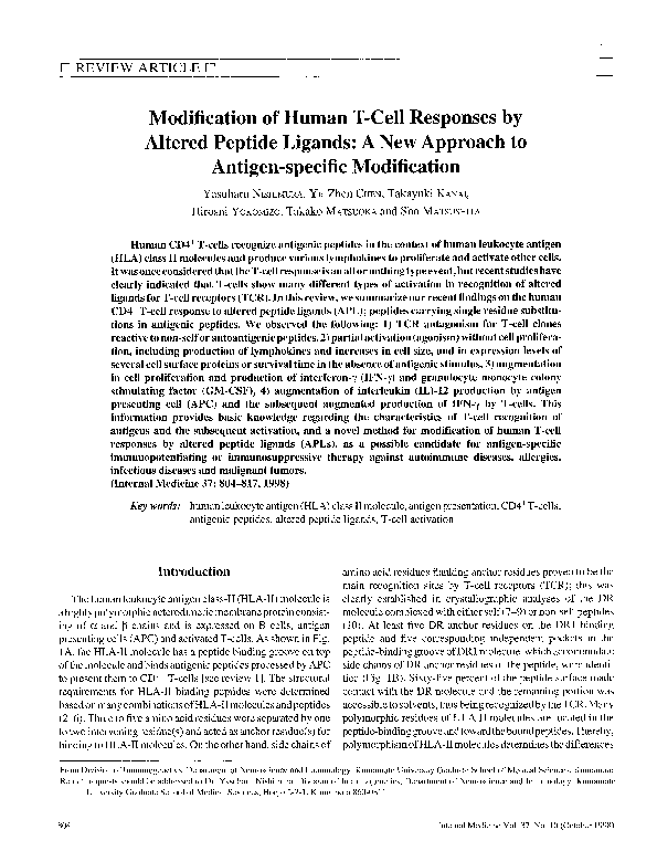 (PDF) Modification of Human T-Cell Responses by Altered Peptide Ligands ...