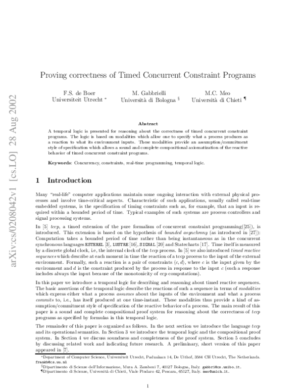(PDF) Proving correctness of timed concurrent constraint programs