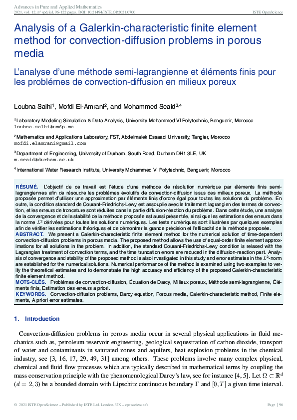 (PDF) Analysis of a Galerkin-characteristic finite element method for ...