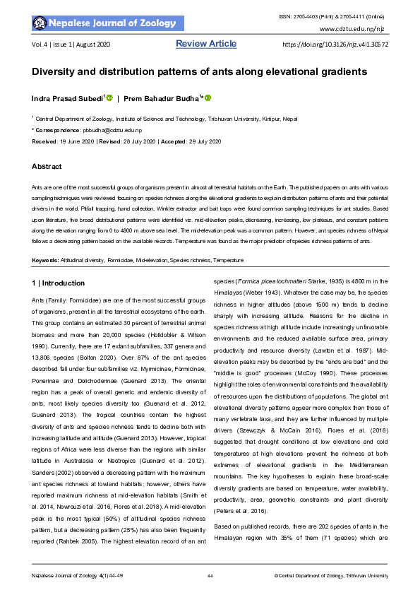 (PDF) Diversity and distribution patterns of ants along elevational ...