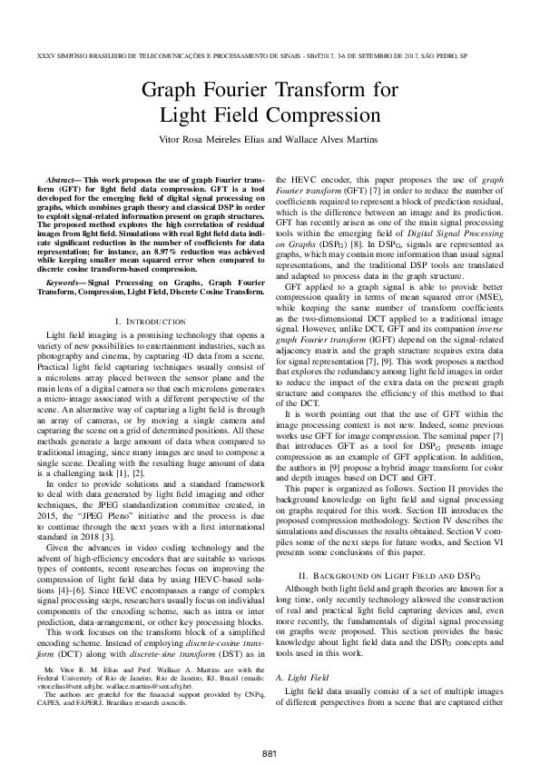 (PDF) Graph Fourier Transform for Light Field Compression