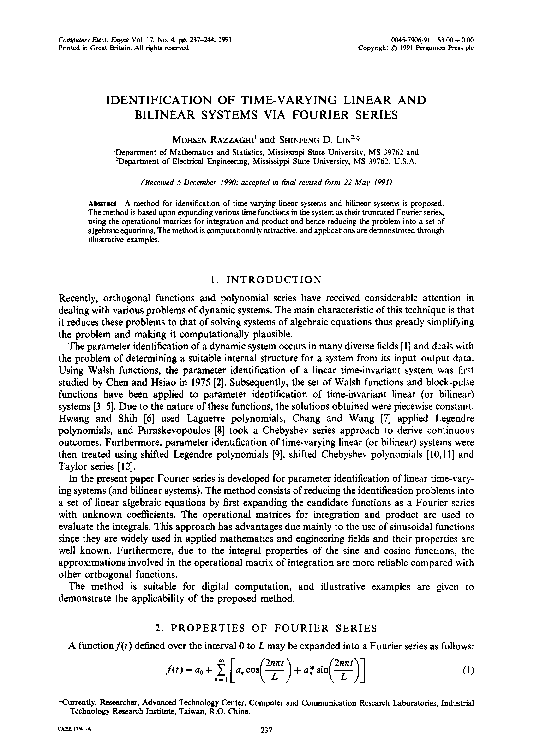 (PDF) Identification of time-varying linear and bilinear systems via ...