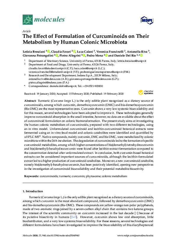(PDF) The Effect of Formulation of Curcuminoids on Their Metabolism by ...
