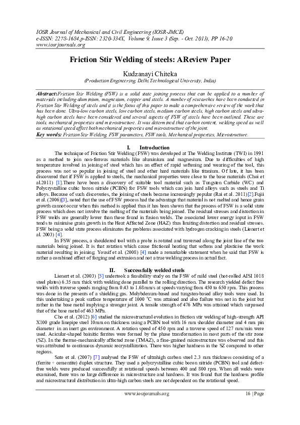 (PDF) Friction Stir Welding of steels: AReview Paper