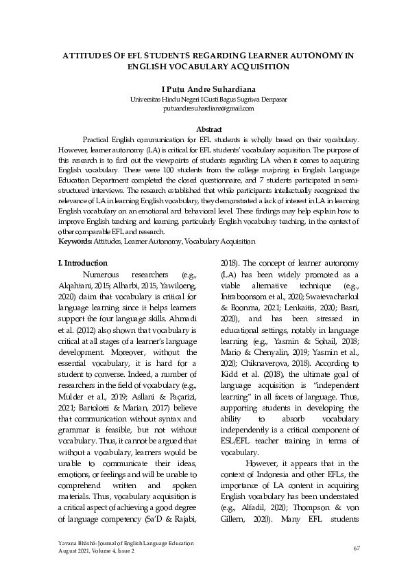 (PDF) Attitudes of Efl Students Regarding Learner Autonomy in English ...