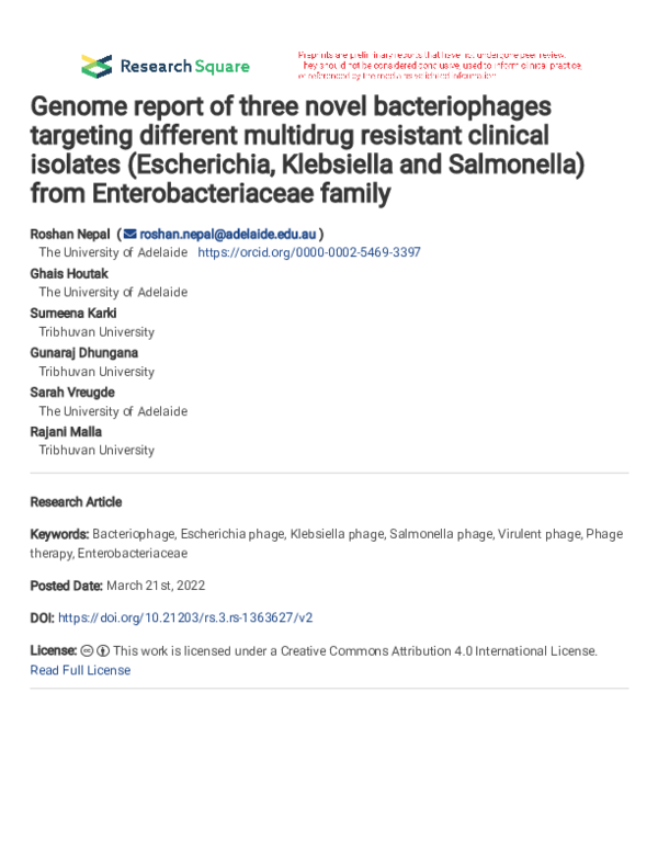 (PDF) Genome report of three novel bacteriophages targeting different ...