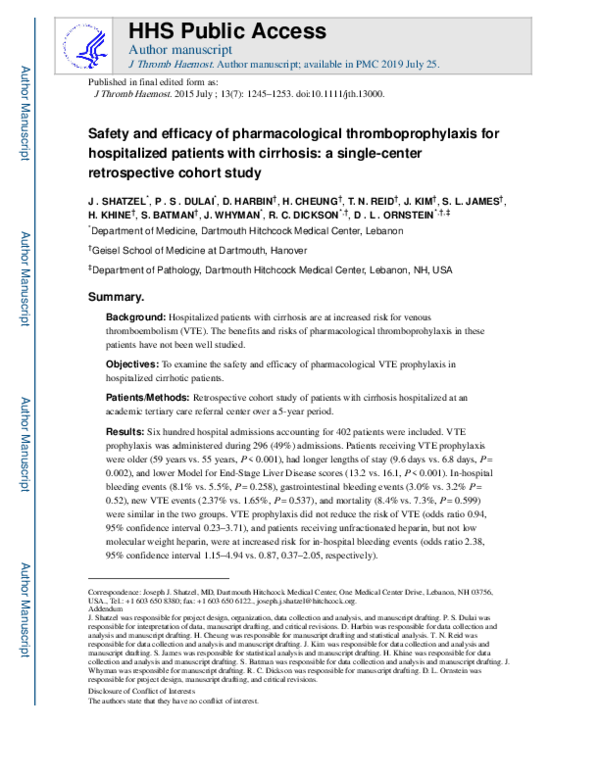 (PDF) Safety and efficacy of pharmacological thromboprophylaxis for ...