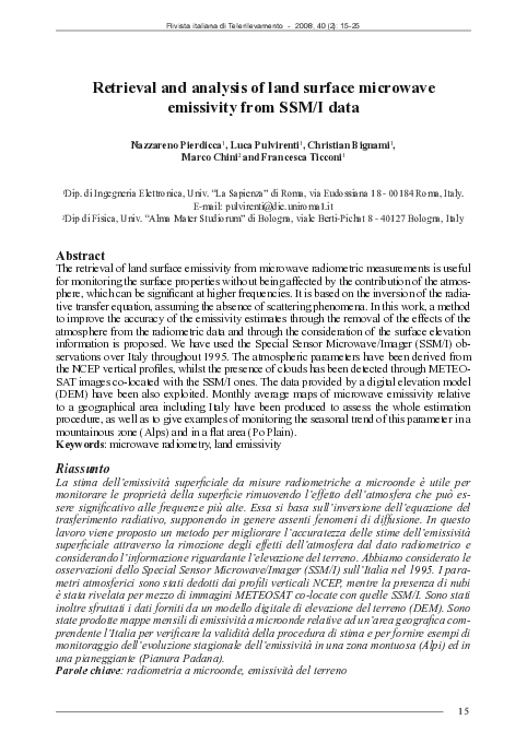 (PDF) Retrieval and analysis of land surface microwave emissivity from ...