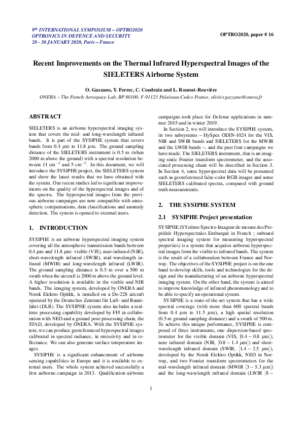 (PDF) Recent Improvements on the Thermal Infrared Hyperspectral Images ...