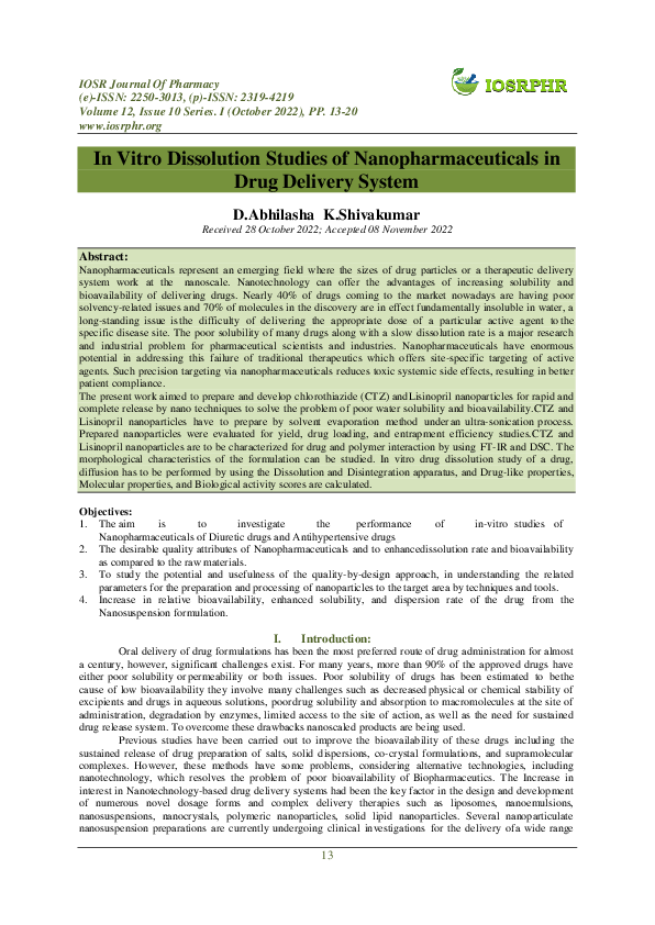 (PDF) In Vitro Dissolution Studies of Nanopharmaceuticals in Drug ...