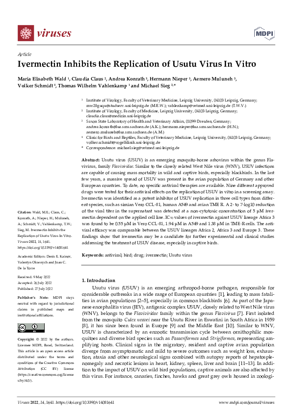(PDF) Ivermectin Inhibits the Replication of Usutu Virus In Vitro
