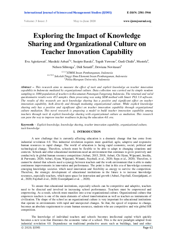 (PDF) Exploring the Impact of Knowledge Sharing and Organizational ...