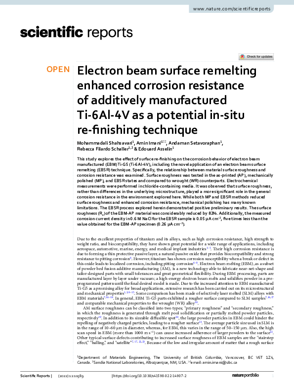 (PDF) Electron beam surface remelting enhanced corrosion resistance of ...