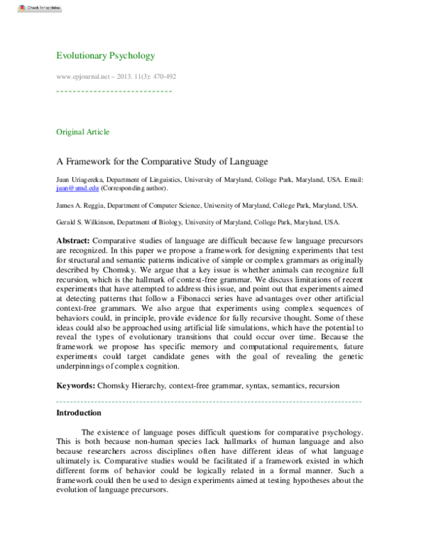 (PDF) A Framework for the Comparative Study of Language