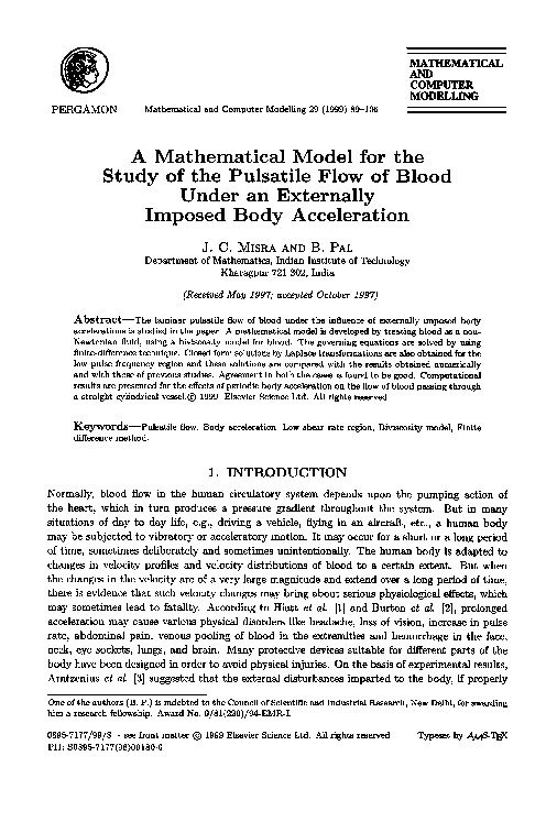 (PDF) A mathematical model for the study of the pulsatile flow of blood ...