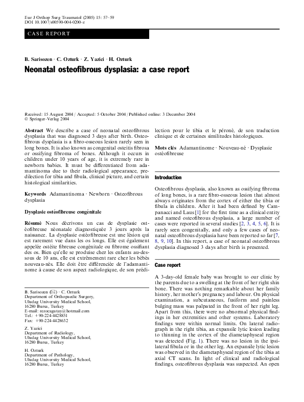 (PDF) Neonatal osteofibrous dysplasia a case report zeynep yazıcı Academia.edu