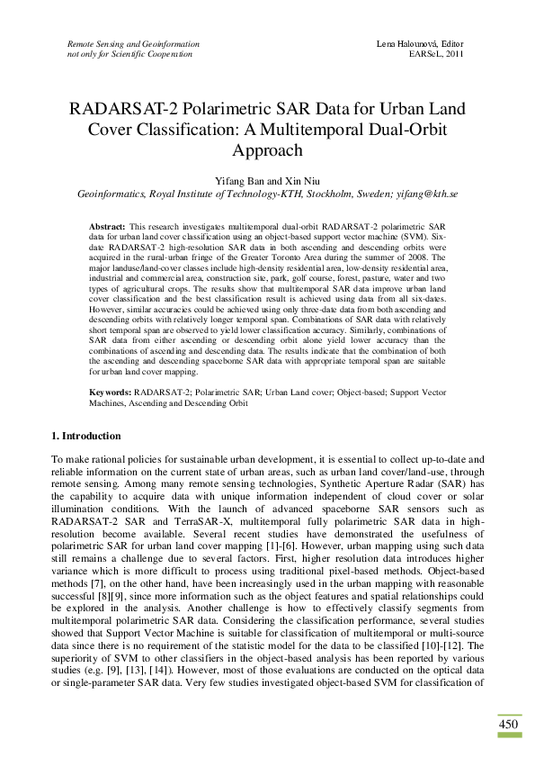 (PDF) RADARSAT-2 polarimetric SAR data for urban land cover mapping ...