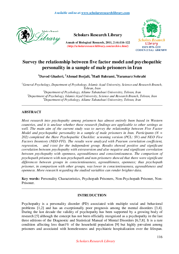 (PDF) Survey the relationship between five factor model and ...