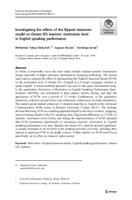 (PDF) Investigating the effects of the flipped classroom model on Omani ...
