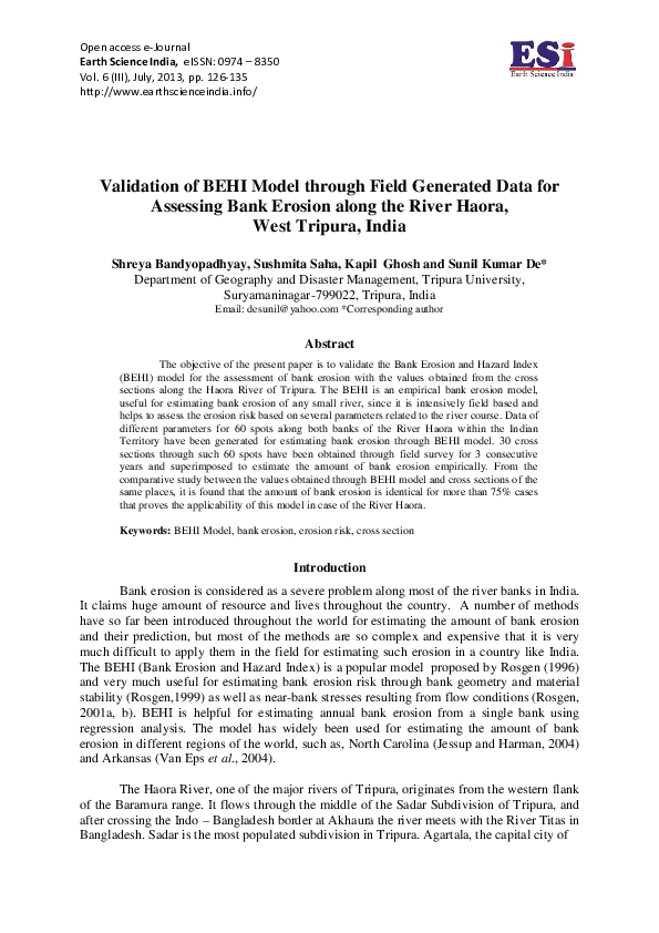 (PDF) Validation of BEHI Model through Field Generated Data for ...