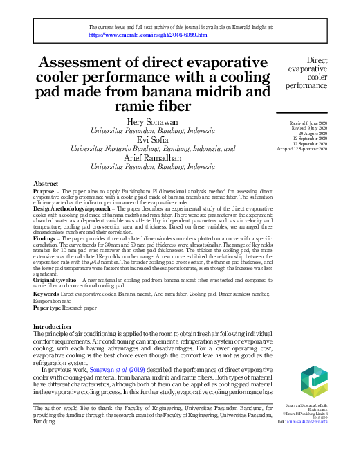 (PDF) Assessment of direct evaporative cooler performance with a ...