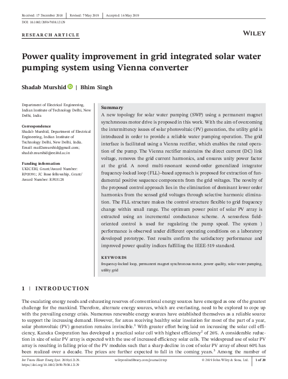 (PDF) Power quality improvement in grid integrated solar water pumping ...