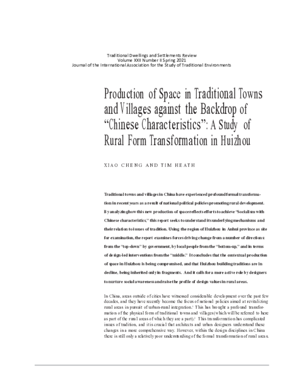 (PDF) Production of Space in Traditional Towns and Villages against the ...