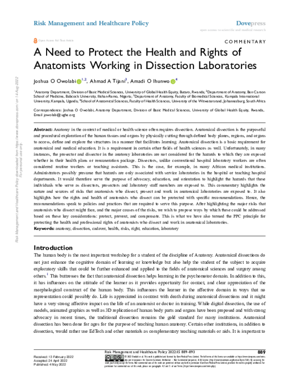 (PDF) A Need to Protect the Health and Rights of Anatomists Working in ...