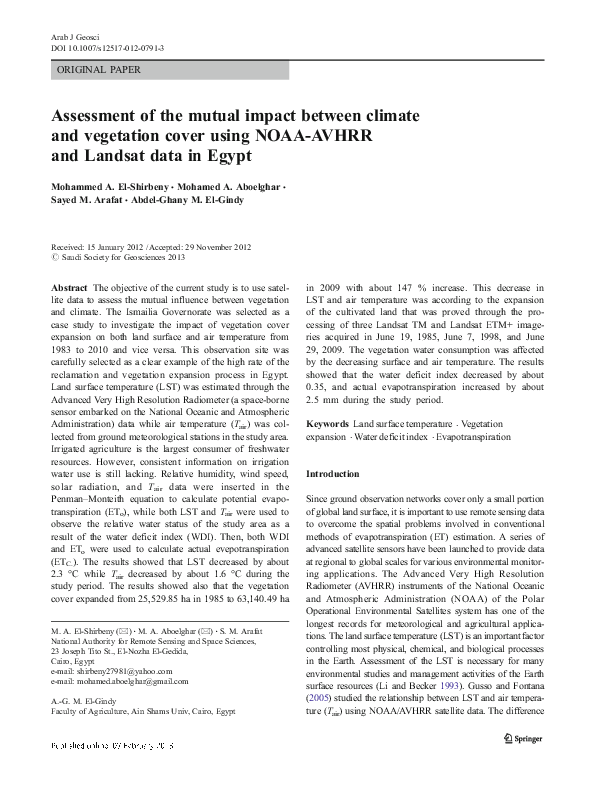 (PDF) Assessment of the mutual impact between climate and vegetation ...