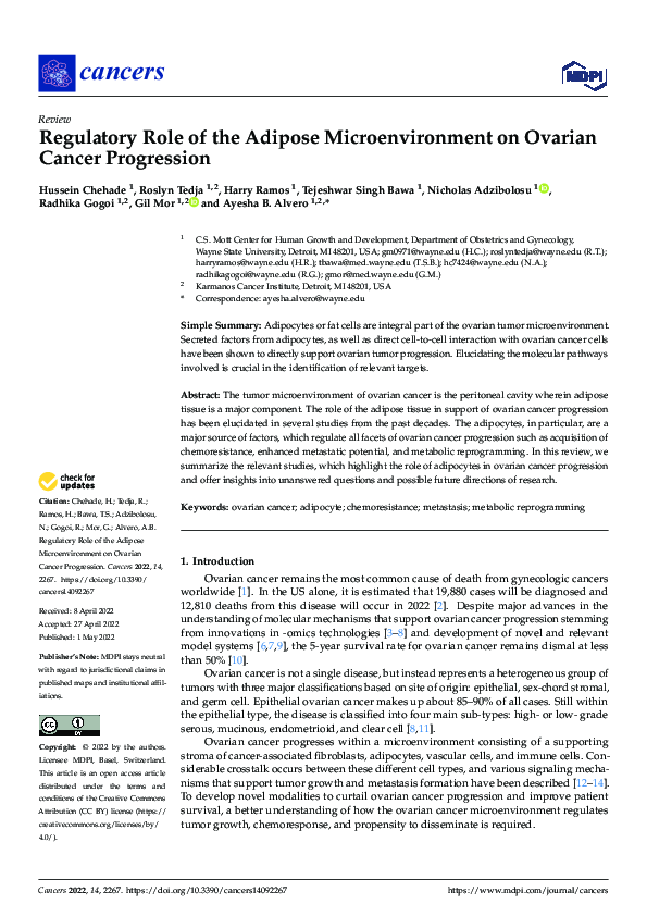 (PDF) Regulatory Role of the Adipose Microenvironment on Ovarian Cancer ...
